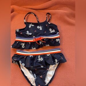Janie and Jack Navy Tennis Racket Two-Piece Swim Set with Red Accent size 6-7
